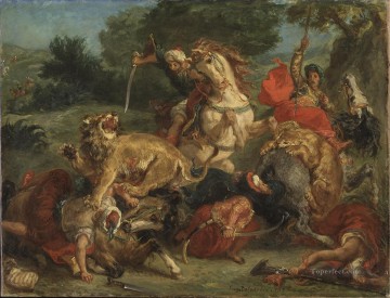 Caza del león de Delacroix 1855 Pinturas al óleo